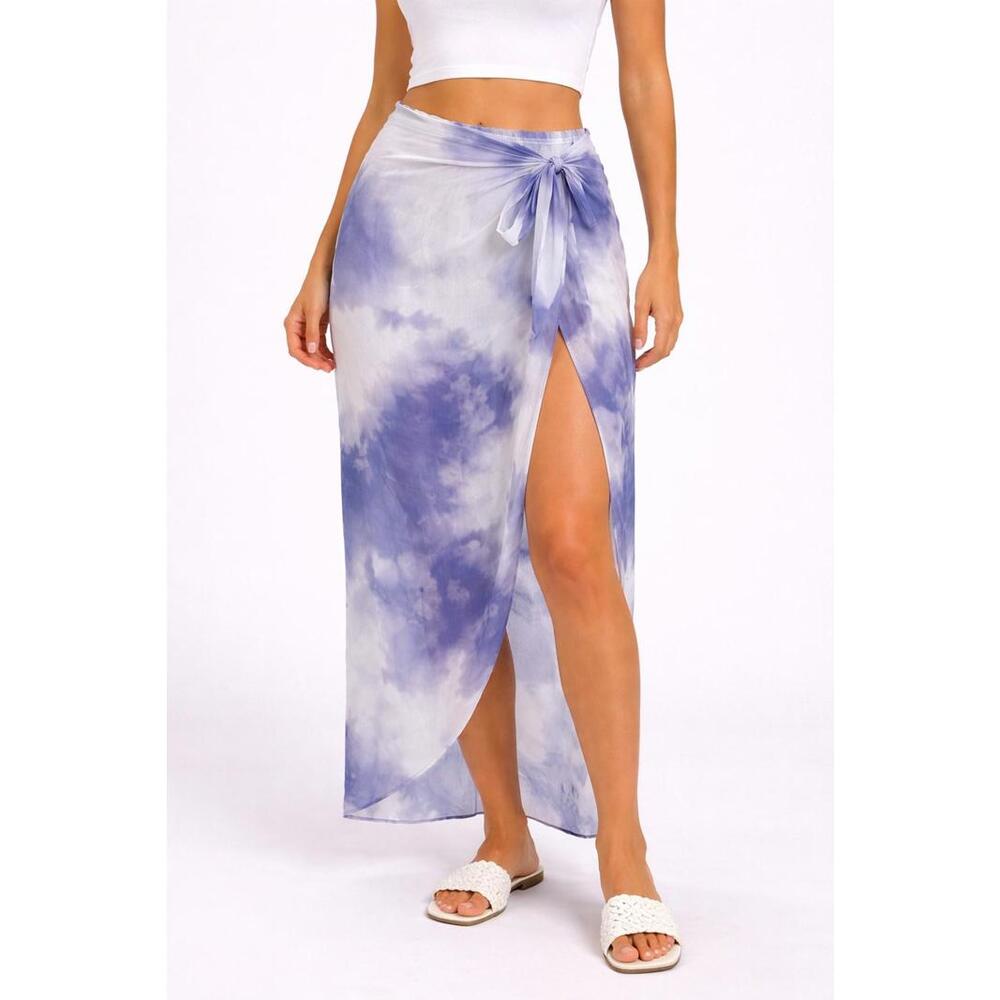 NWT Halara Blue Tie Dye Wrap Maxi Skirt Side Tie Cover Up Size XS